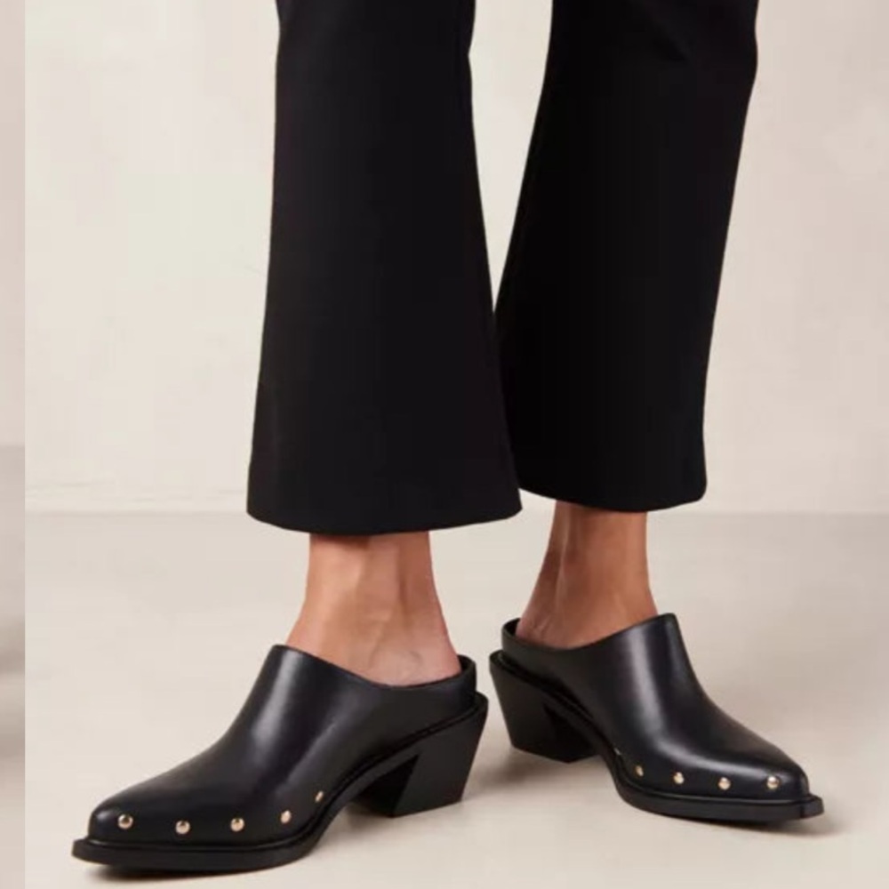 ALOHAS Black Leather Mules with Stud Detailing
